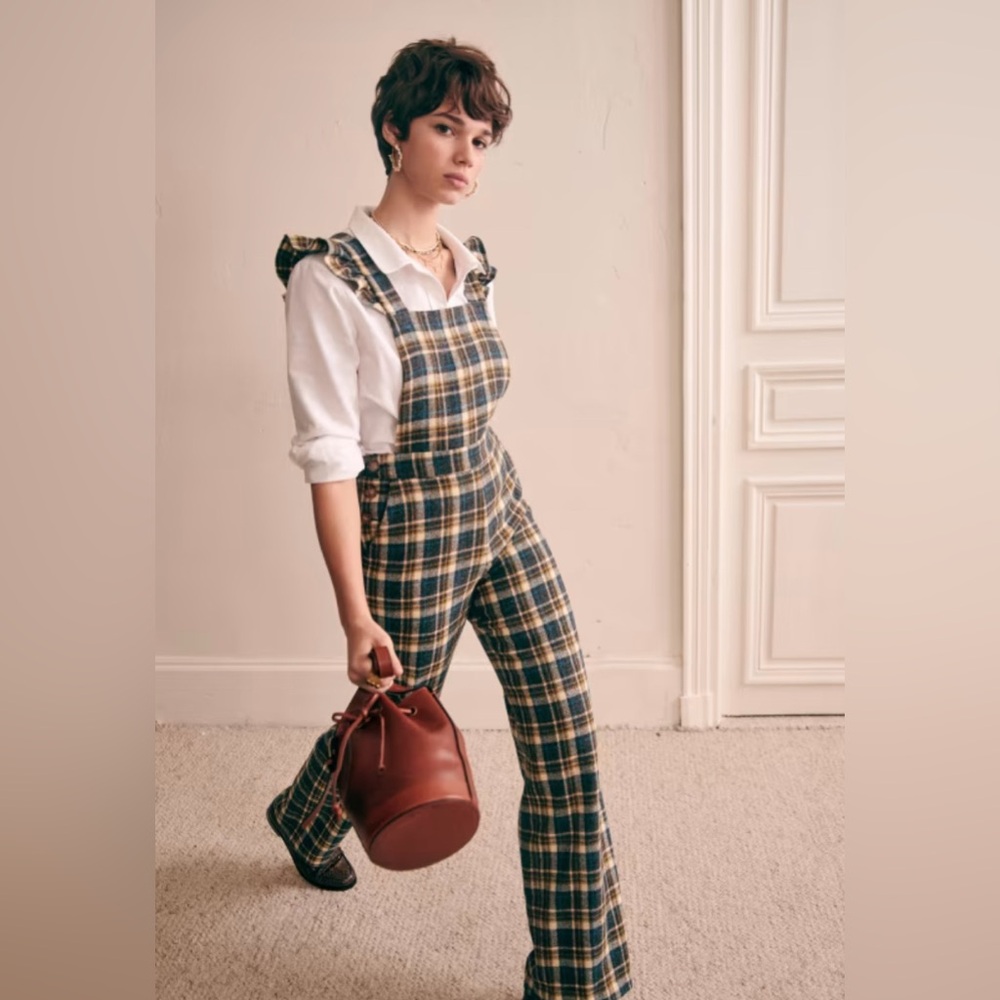NWT Sézane Roy Jumpsuit in Blue and Grey Check - Size 8